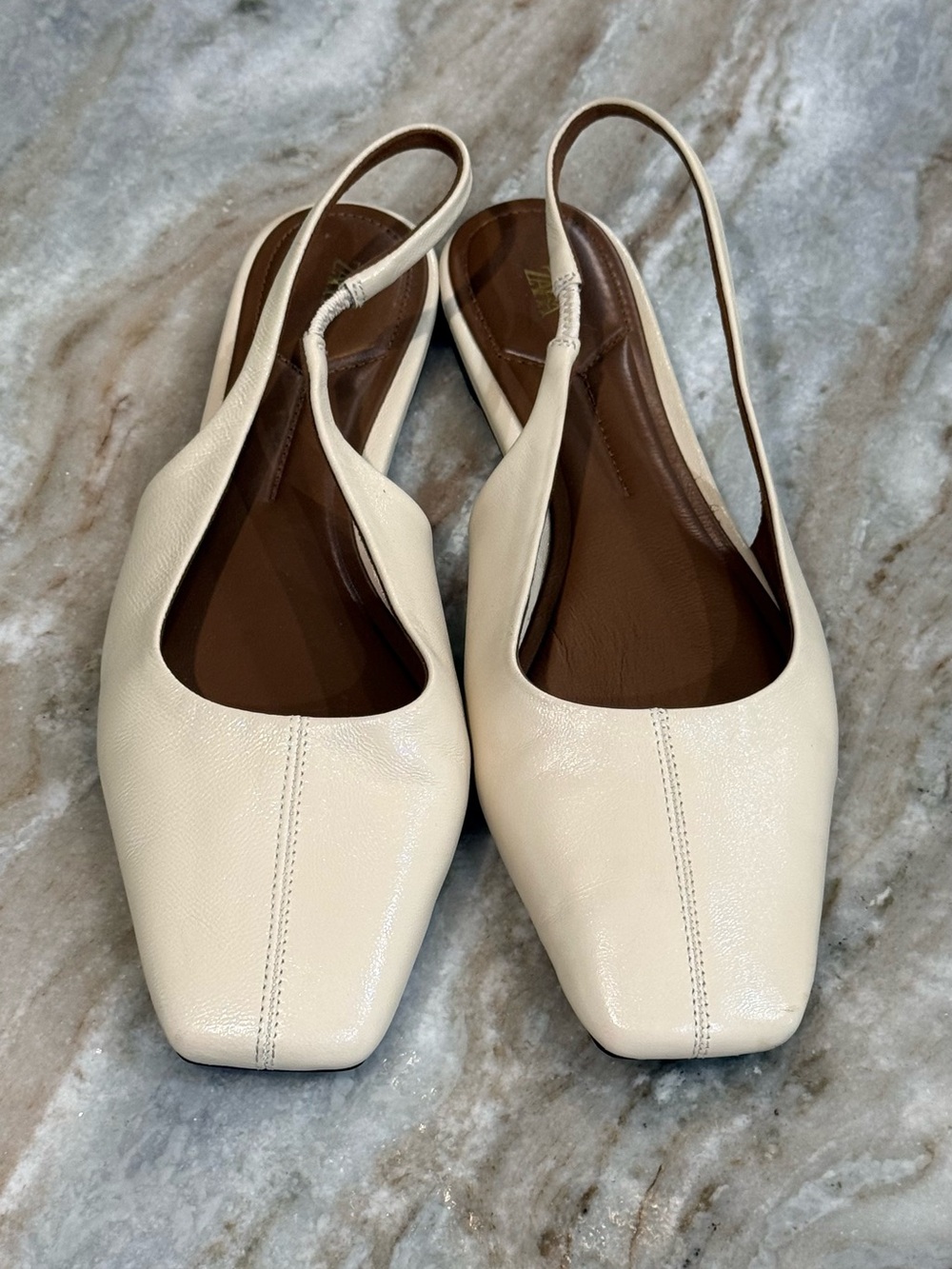 Women’s ZARA Cream leather square toe slingback flats- Size 39